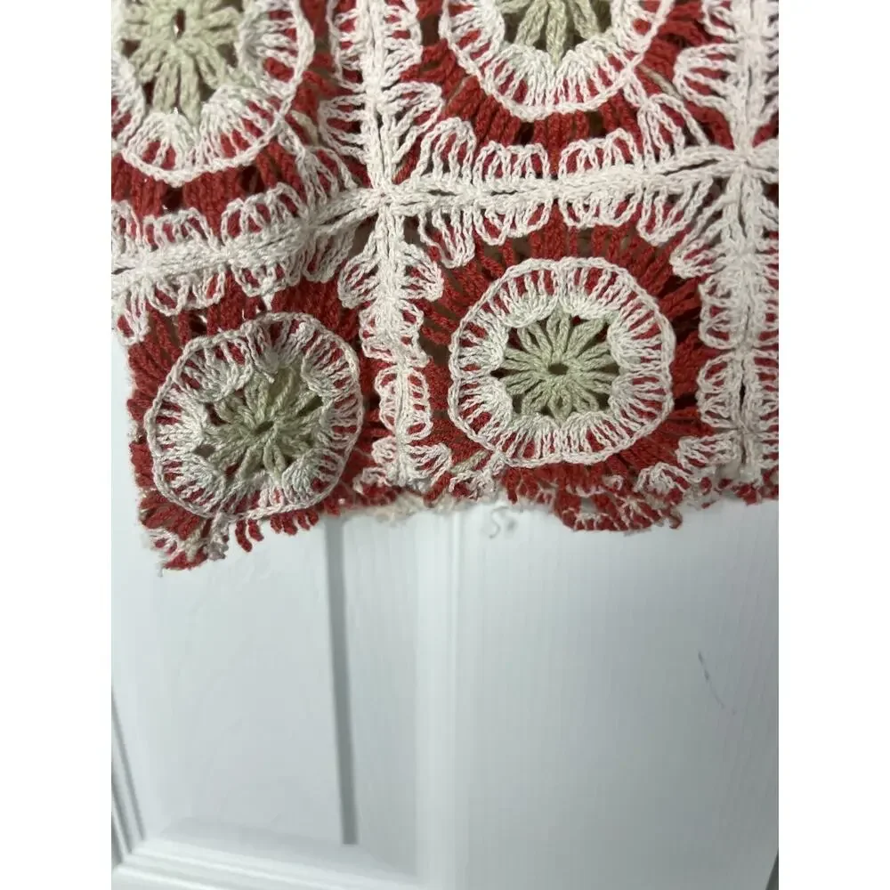 Rachel Zoe S/M Boho Sleeveless Crochet Knit Crop Top Granny Square Festival 70s - Picture 4 of 6